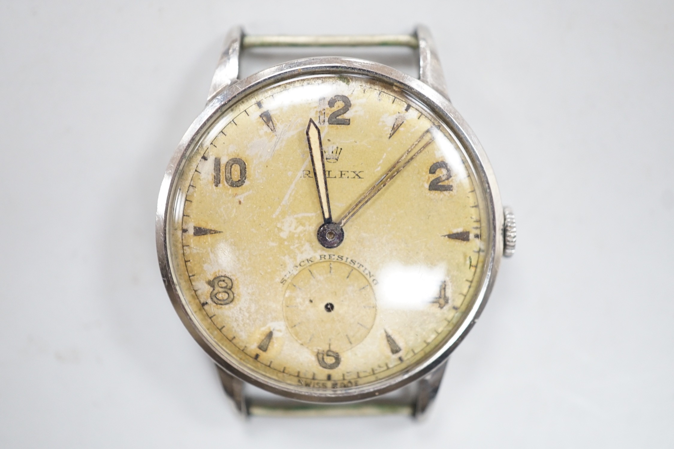 A gentleman's steel Rolex manual wind wrist watch, the case back numbered 546037, (a.f.), case diameter 31mm, no strap, box or papers.